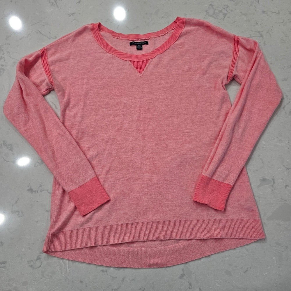 American Eagle Coral Pink Heather Knit Sweater Pullover Cozy Preppy Medium